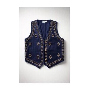 Khazana Vintage Beaded Cotton Vest Navy Boho Western 90s Retro L